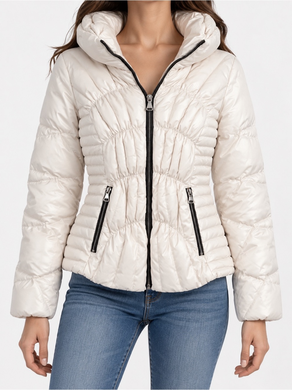 Black Rivet Ivory Puffer Jacket Women’s Small